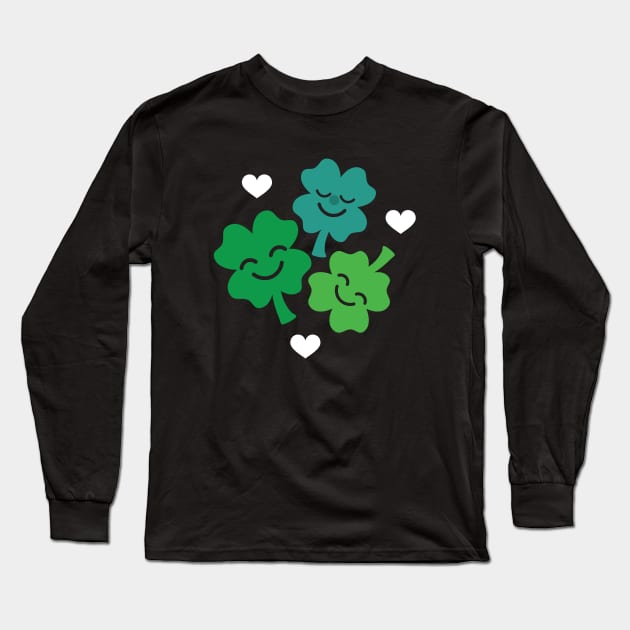 Cute Four Leaf Clovers and Hearts! Long Sleeve T-Shirt by VicEllisArt